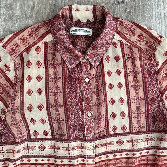 Zara Side Slit Sheer Button Down Shirt - Picture 4 of 5